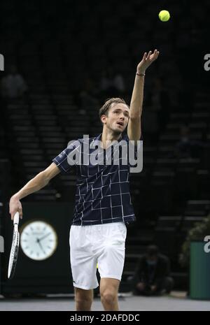 Daniil Medvedev of Russia in action against Alexander Zverev of Germany during the men&#039;s final on day 7 of the Rolex Paris Masters 2020, ATP Ma P Stock Photo