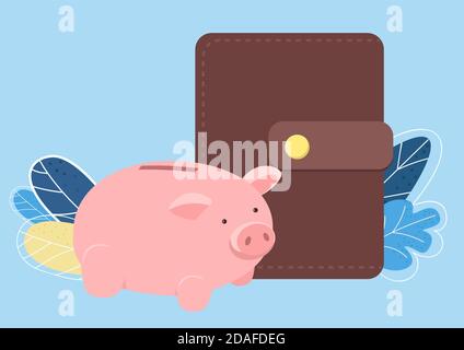 Piggy bank and wallet flat color vector object Stock Vector