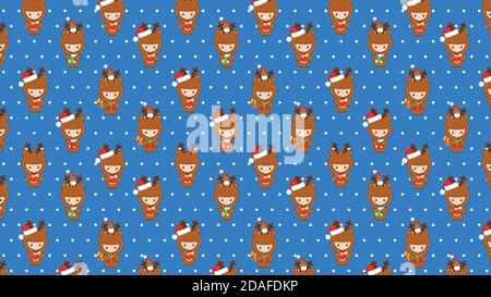 Christmas cute deers holding gifts. Pattern cover Stock Vector