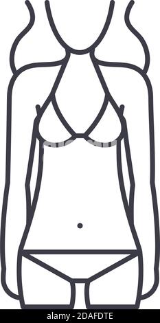 Bikini icon, linear isolated illustration, thin line vector, web design sign, outline concept symbol with editable stroke on white background. Stock Vector