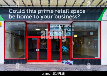 The belongings of someone sleeping rough left on the street. Stock Photo