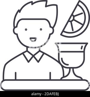 Bartender concept icon, linear isolated illustration, thin line vector, web design sign, outline concept symbol with editable stroke on white Stock Vector