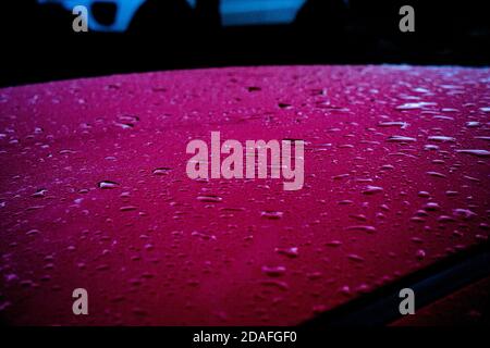 Raindrops on car Stock Photo