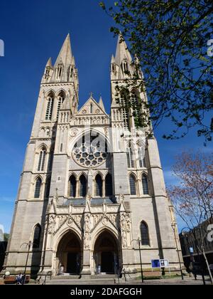 The west front of Truro cathedral in Cornwall, seen from High Cross. Stock Photo