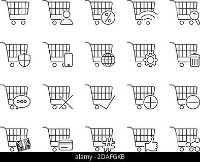 Shopping & Online Shopping Icons Black & White Thin Line Set Big Stock Vector