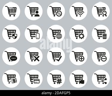 Shopping & Online Shopping Icons Black & White Flat Design Circle Set Big Stock Vector
