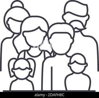 Big family icon, linear isolated illustration, thin line vector, web design sign, outline concept symbol with editable stroke on white background. Stock Vector