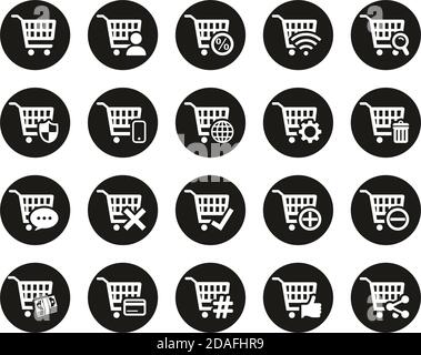 Shopping & Online Shopping Icons White On Black Flat Design Circle Set Big Stock Vector