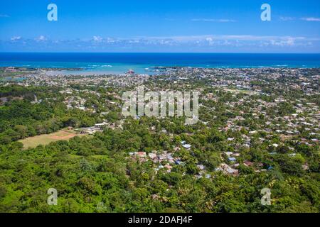 Dominican Republic, Puerto Plata, Mount Isabel de Torres, View of city, port and the Atlantic Ocean Stock Photo