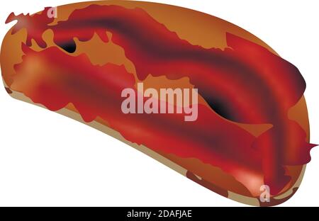 Vector 3d illustration of realistic sandwich with bacon. Tasty snack with ingredients. Isolated on white background. Stock Vector