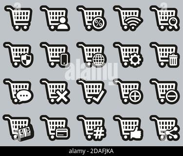 Shopping & Online Shopping Icons White On Black Sticker Set Big Stock Vector