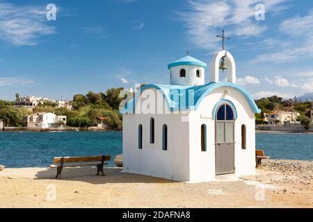 The seaside Church of Agios Dionysios of Olymbos in Galatas, Crete, Greece Stock Photo