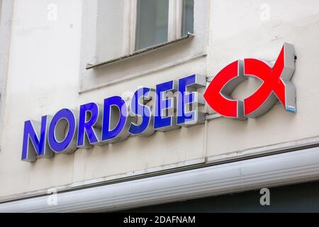 PASSAU / GERMANY - NOVEMBER 8, 2020: Branch logo of Nordsee. Nordsee is a German fastfood restaurant chain specialising in seafood. Stock Photo