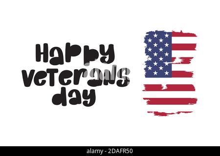 Happy Veterans Day lettering with USA flag illustratio Stock Vector
