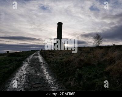 Silhouette of Peel Monument, also known as Holcombe Tower or Peel Tower is a memorial tower to Sir Robert Peel, founder of the modern British Police F Stock Photo