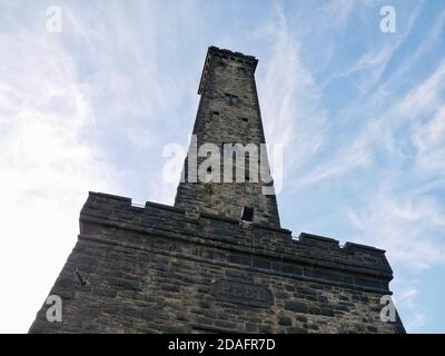 Peel Monument, also known as Holcombe Tower or Peel Tower is a memorial tower to Sir Robert Peel, founder of the modern British Police Force and a Bri Stock Photo