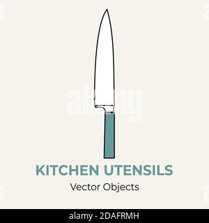 Kitchen knife vector isolate illustration. Vector line illustration icon menu banner flayer. Kitchen cutlery simple logo Stock Vector