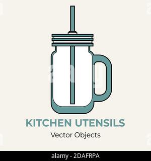 Glass jar cup mason jar vector illustration. Vector line illustration isolated logo icon cafe menu banner glassware logo Stock Vector