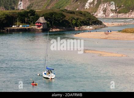 High aspect view of part of the beautiful Bantham Beach, Nr. Kingsbridge,Modbury,South Devon, England, UK Stock Photo