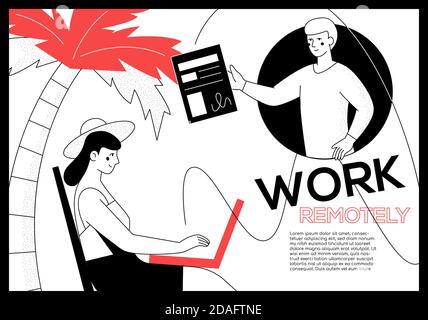 Work remotely - modern flat design style web banner Stock Vector