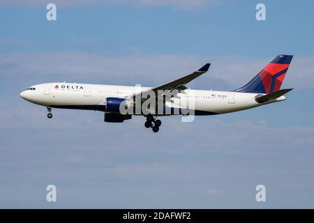 Amsterdam / Netherlands - July 3, 2017: Delta Airlines Airbus A330-200 N853NW passenger plane arrival and landing at Amsterdam Schipol Airport Stock Photo