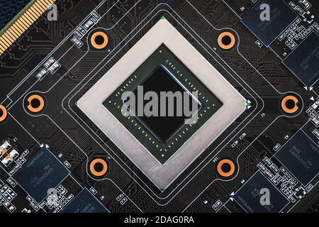 Picture of processor unit with circuit board, chips and transistors Stock Photo