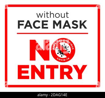 Warning sign prohibiting entry to the territory without a facel mask. Stop coronavirus COVID-19. Illustration, vector Stock Vector