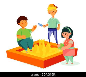 Children playing in the sandbox - colorful flat design style illustration Stock Vector