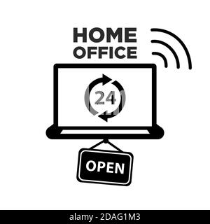 Home office is open during coronavirus quarantine. Remote work online around the clock. Illustration, vector Stock Vector
