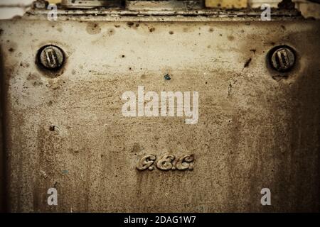 GEC fusebox in abandoned industrial building. Stock Photo