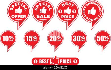 Special sale discount stickers set. Illustration, vector Stock Vector
