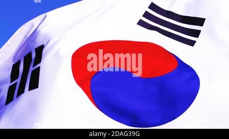 South Korean flag with sky background Stock Photo