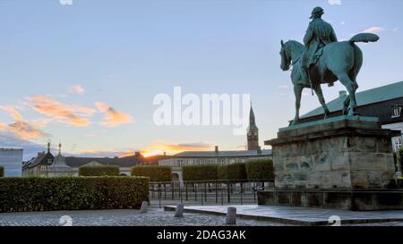 statue of the King Christian IX at sunrise Copenhagen Denmark Stock Photo