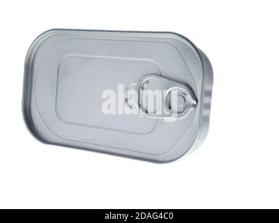 Different types of cans with prepared foods for consumption, vegetables, fish and meat Stock Photo
