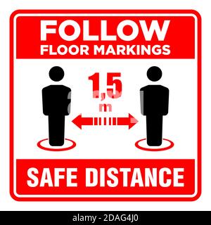 Safe social distancing vector isolated icon with description. You have to follow floor markings. Vector Stock Vector