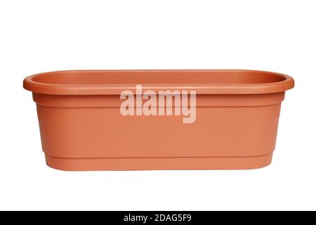 Long plastic flower pot isolated on a white background Stock Photo