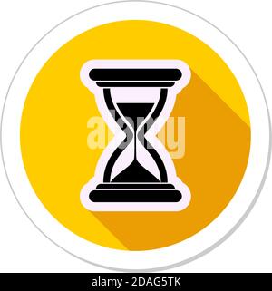 Black Sand Clock on yellow circle. Flat vector icon illustration isolated on transparent background Stock Vector