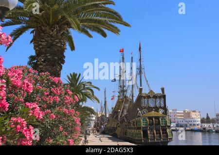 Ornate boat in the port of El Kantaoui, old medina, Sousse, Tunisia Stock Photo