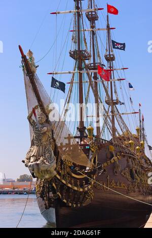 Ornate boat in the port of El Kantaoui, old medina, Sousse, Tunisia Stock Photo