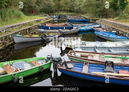 Fishing boats in small inlet. Killarney National Park, Ireland Stock ...
