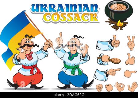 Ukrainian Cossack in ethnic clothes. Set of gestures, parts of the body, the flag of Ukraine, easily changeable vector illustration Stock Vector