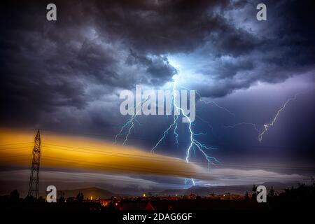 A big electric storm over the city Stock Photo