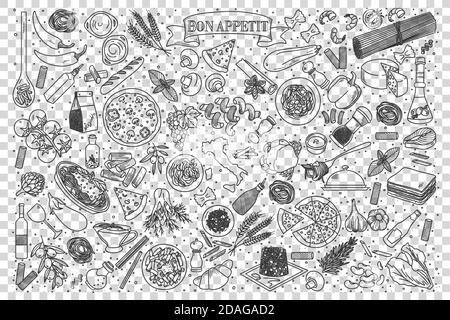 Italian food doodle set Stock Vector
