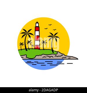 Kerala Light house and Sea view color vector sketch Stock Vector