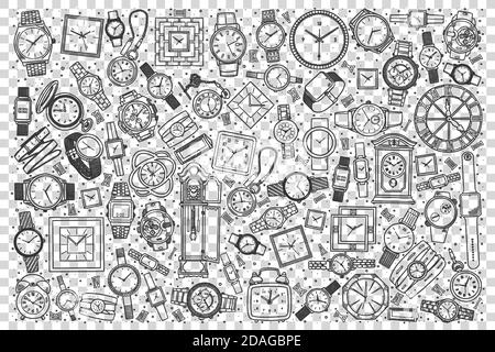 Watch shop doodle set Stock Vector