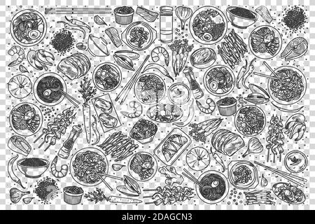 Korean food doodle set Stock Vector