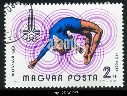 HUNGARY - CIRCA 1980: stamp printed by Hungary, shows gymnastics, circa 1980 Stock Photo