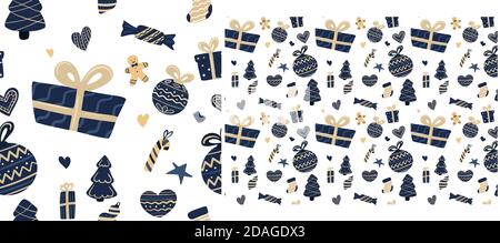 Seamless pattern for Christmas holiday. Handdrawn background for fabric, wrapping paper, textile, wallpaper and apparel. Stock Vector