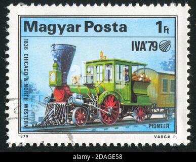 HUNGARY - CIRCA 1979: stamp printed by Hungary, shows locomotive, circa 1979 Stock Photo