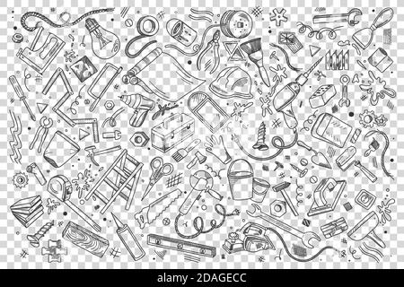 Repairs doodle set Stock Vector